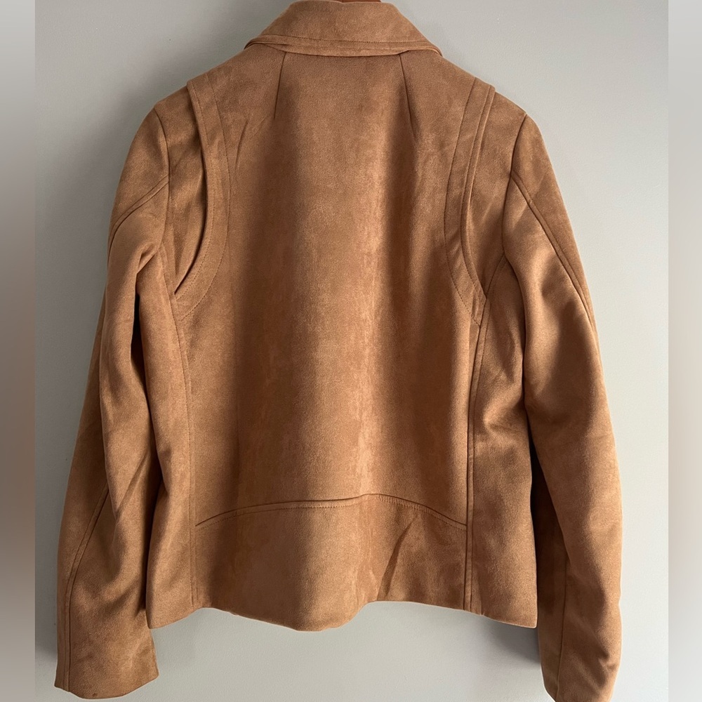 EUC Camel/Gold Fuax Suede With Silver Hardware Jacket Large - Picture 3 of 7